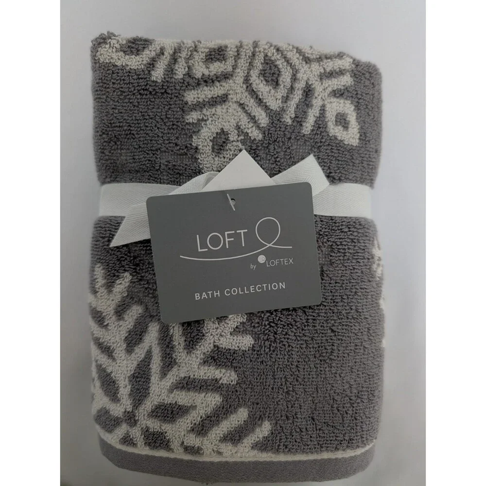 LOFT by LOFTEX Holiday Gray Snowflake Hand Towel Set of 2 NEW